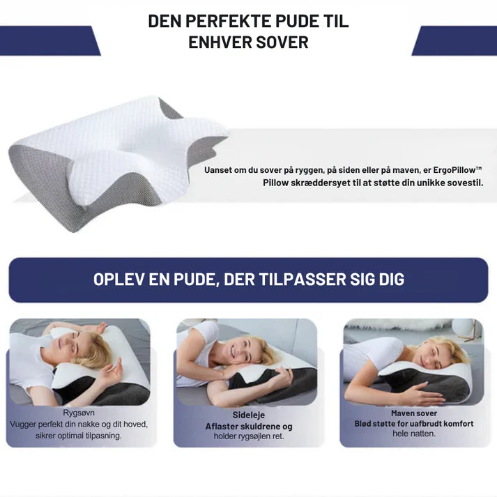 ErgoPillow™ | Sov bedre, vågn friskere – ergonomisk støtte til nakke og ryg hele natten